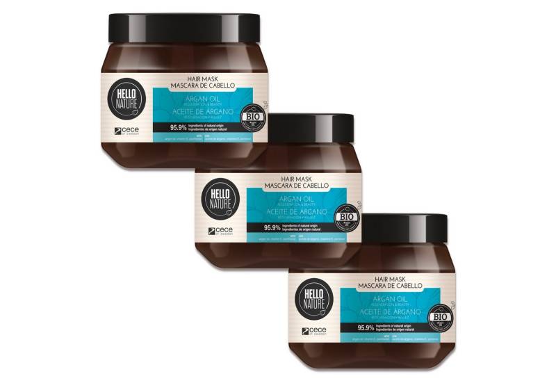 P-Beauty Cosmetic Accessories Haarmaske Haar Repair Intensivpflege Tiefenregeneration Argnöl Hello Nature, 3-tlg., Haarmaske, Haarpflege, Hello Nature, Haarkur, Arganöl von P-Beauty Cosmetic Accessories