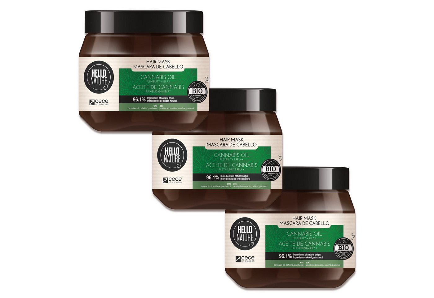 P-Beauty Cosmetic Accessories Haarmaske Haarkur Repair Intensivpflege Tiefenregeneration Hanföl Hello Nature, 3-tlg., Haarmaske, Haarpflege, Hello Nature, Cannabis, Hanf-Öl von P-Beauty Cosmetic Accessories