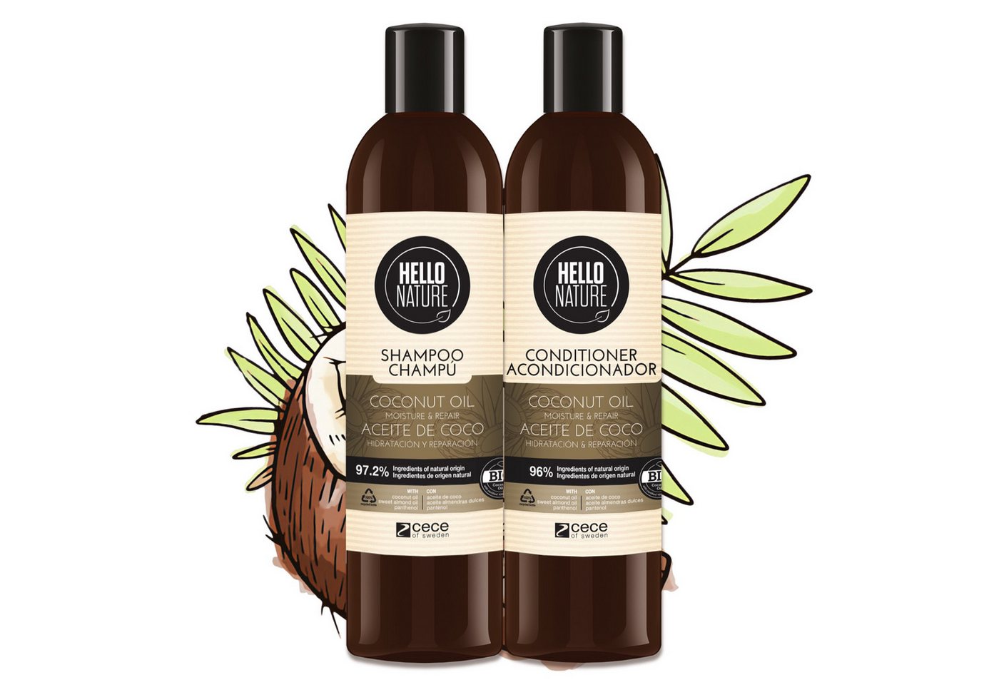 P-Beauty Cosmetic Accessories Haarpflege-Set Haar Haarkur Shampoo Conditioner Kokosöl Naturkosmetik Bio Vegan, 2-tlg., Haarpflege Set, Shampoo, Haarspülung, Hello Nature von P-Beauty Cosmetic Accessories