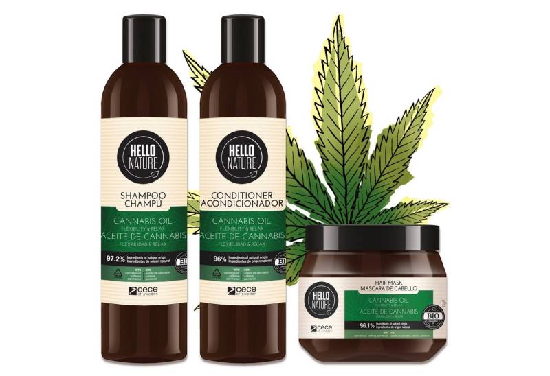 P-Beauty Cosmetic Accessories Haarpflege-Set Haarkur Hanföl Haar Shampoo Conditioner Set Haarmaske Hello Nature, Haarpflege-Set, Haarshampoo, Spülung, Maske, Hanf-Öl von P-Beauty Cosmetic Accessories