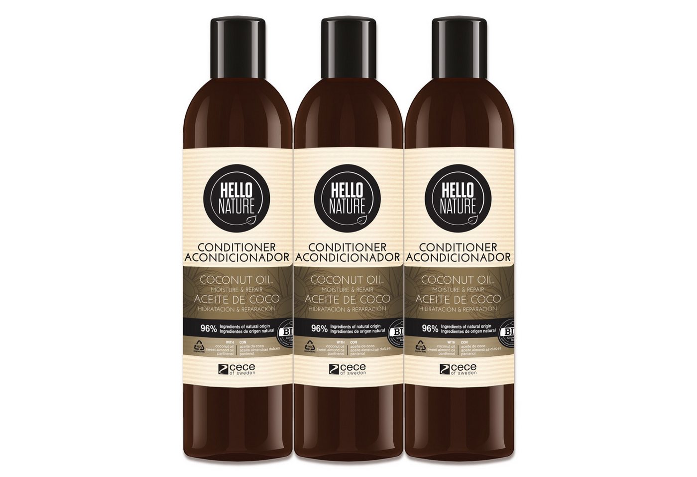 P-Beauty Cosmetic Accessories Haarspülung Conditioner Haarpflege Haarkur Kokosöl Naturkosmetik Bio Vegan, 3-tlg., Haarspülung, Conditioner, Haarpflege, Hello Nature von P-Beauty Cosmetic Accessories