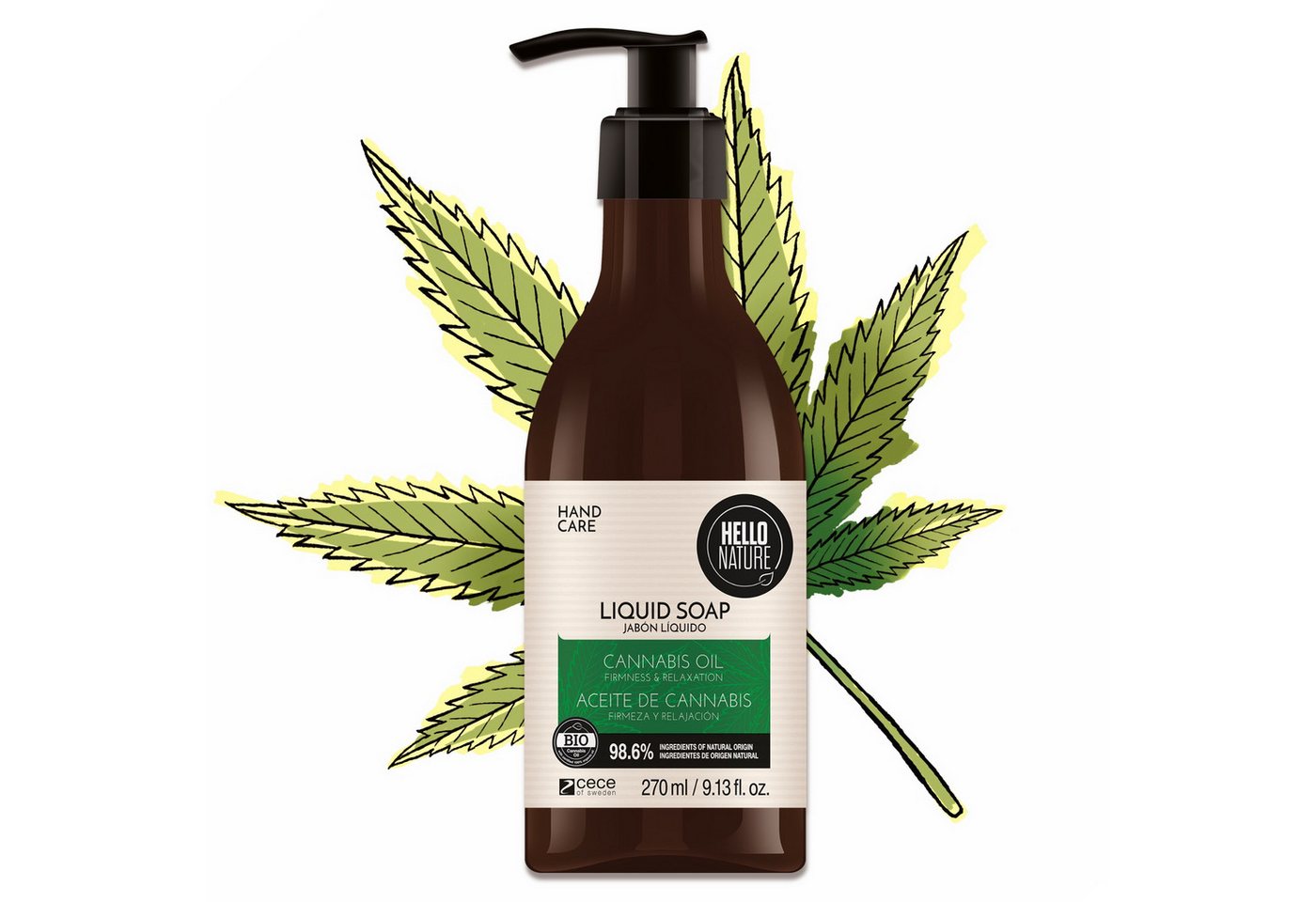 P-Beauty Cosmetic Accessories Handseife Flüssigseife Naturseife Schaumseife Duschgel mit Hanföl Hello Nature, 1-tlg., Handseife, Handpflege, Canabis, Hello Nature von P-Beauty Cosmetic Accessories