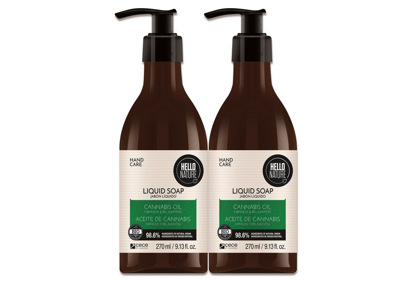 P-Beauty Cosmetic Accessories Handseife Flüssigseife Naturseife Schaumseife Duschgel mit Hanföl Hello Nature, 2-tlg., Handseife, Handpflege, Canabis, Hello Nature von P-Beauty Cosmetic Accessories