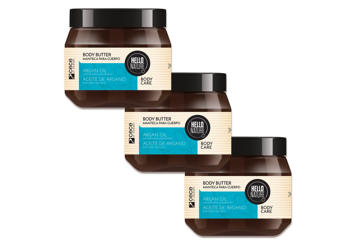 P-Beauty Cosmetic Accessories Körperbutter Body Butter Körpercreme Hautpflege mit Arganöl Bio Hello Nature, 3-tlg., Hautpflege, Körpercreme, Body Butter, Hello Nature von P-Beauty Cosmetic Accessories