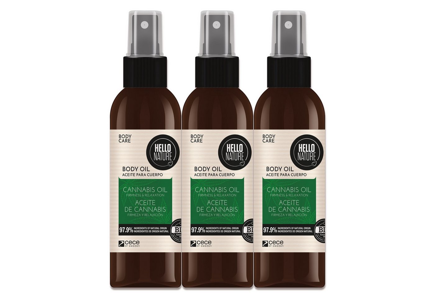 P-Beauty Cosmetic Accessories Körperöl Hello Nature Gesicht Body Öl Hanföl Cannabis Körperpflege Bio, 3-tlg., Körperöl, Hautpflege, Hanf-Öl von P-Beauty Cosmetic Accessories