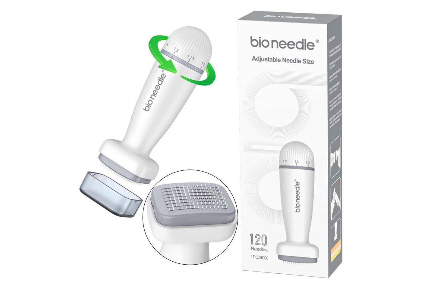 P-Beauty Cosmetic Accessories Micro-Needling Derma Stamp Dermapen Mesoroller 120 Edelstall Nadeln Länge 0-2mm, 1-tlg., Einstellbare Nadellänge, 120 feine Bio-Nadeln, Gezielte Anwendung von P-Beauty Cosmetic Accessories