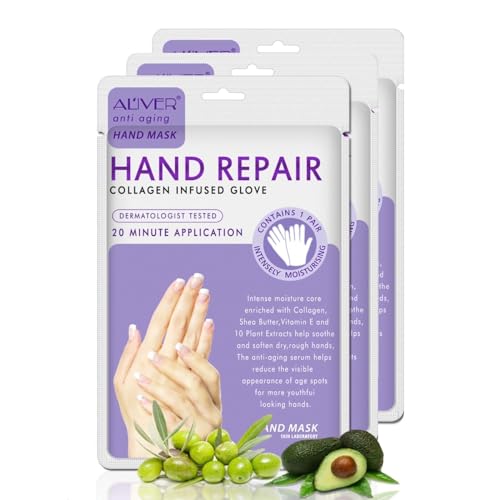 P-Beauty Handmaske 3 Paar Lavendel | Feuchtigkeitshandschuhe | Kollagen und Vitaminreiche Handmaske für rissige, trockene, raue Hände | Handcreme & Pflegecreme | Anti-Aging | Peelinghandmaske von P-Beauty Cosmetic Accessories