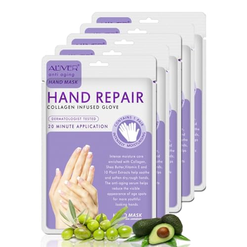 P-Beauty Handmaske 5 Paar Lavendel | Feuchtigkeitshandschuhe | Kollagen und Vitaminreiche Handmaske für rissige, trockene, raue Hände | Handcreme & Pflegecreme | Anti-Aging | Peelinghandmaske von P-Beauty Cosmetic Accessories