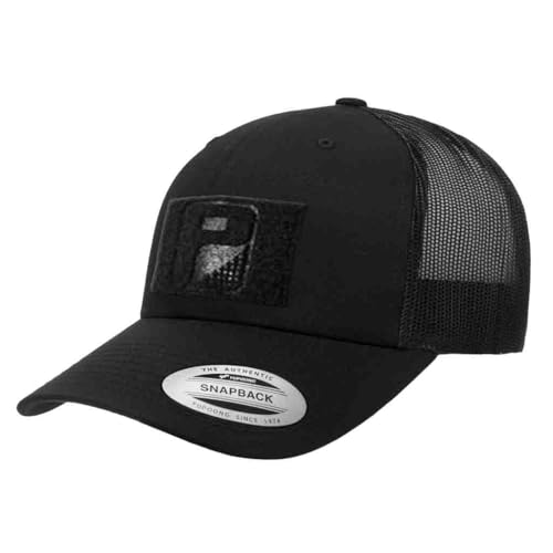P PULLPATCH Taktische Mütze zum Ziehen | authentische Snapback Curved Bill Trucker Cap | 5,1 x 7,6 cm Klettfläche zum Befestigen von Moral-Patches | 6 Panele | Schwarz | US-Flagge Patch enthalten von P PULLPATCH