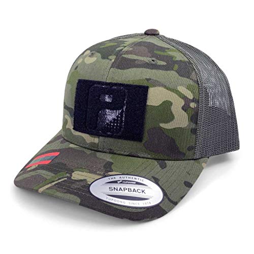 Pull Patch Tactical Hat | Authentische Snapback Multicam Curved Bill Trucker Cap 2x7,6 cm Klettfläche zum Befestigen von Moral-Patches 6 Panels Tropical Camo und Grün Gratis US-Flagge enthalten von P PULLPATCH