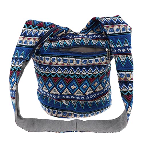 Bohemian Handtasche Schultertasche Crossbody Tasche Schulterbeutel mit Reißverschluss - Blau von P Prettyia