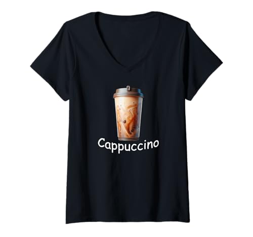 Damen Cappuccino Kaffee und Kaffee Tumbler Bild T-Shirt mit V-Ausschnitt von P&L Originals