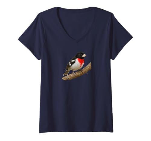 Damen Rosenbrust Grosbeak Bird. T-Shirt mit V-Ausschnitt von P&L Originals