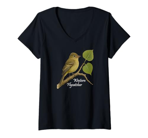 Damen Vogelserie Western Fliegenfänger T-Shirt mit V-Ausschnitt von P&L Originals