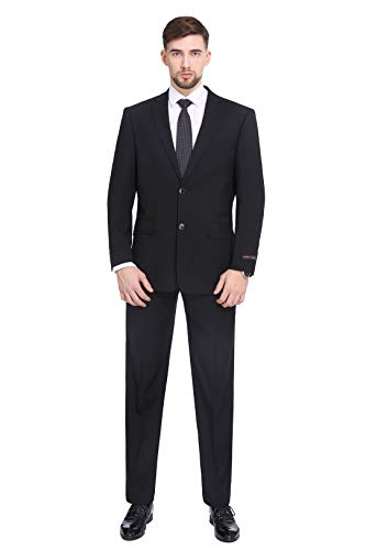 P&L Herren 2-teiliges Classic Fit 2 Knöpfen Büro Kleid Anzug Jacke Blazer & Plissee Hose Set, schwarz, 60 Hoch von P&L