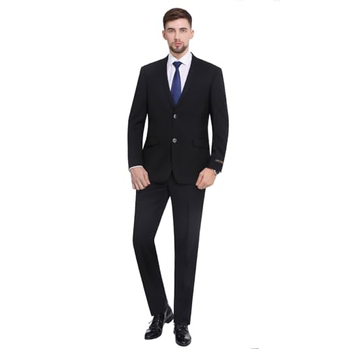 P&L Herren Premium Slim Fit 2-teiliges Business Hochzeit Abschlussball Anzug Jacke Blazer Tux & Flat Pants Set, Schwarz, 58 von P&L