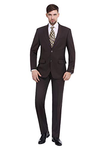 P&L Herrenanzug, 2-teilig, klassische Passform, Anzüge für Herren, Premium-Business-Anzug, Jacke und Plissee-Hose, Set für Hochzeit, Abschlussball, Braun, 58 von P&L