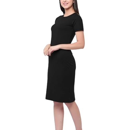 P&R DANCEWEAR LTD Damen Einfarbig Bodycon Kurzarm Midi Maxikleid Rundhals Casual Bequeme Passform, Schwarz , M-L von P&R DANCEWEAR LTD