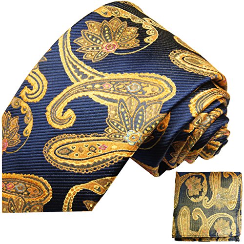 Blau goldenes paisley Krawatten Set 2tlg 100% Seidenkrawatte (extra lange 165cm) von P. M. Krawatten