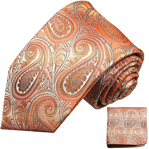 Oranges paisley Krawatten Set 2tlg 100% Seidenkrawatte von Paul Malone