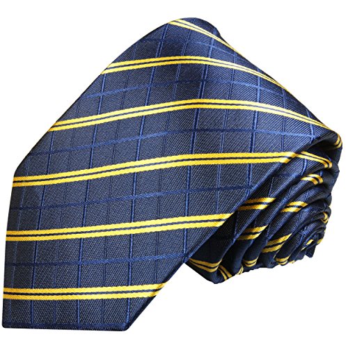 Paul Malone 100% Seidenkrawatte blau gold gestreifte Krawatte von P. M. Krawatten