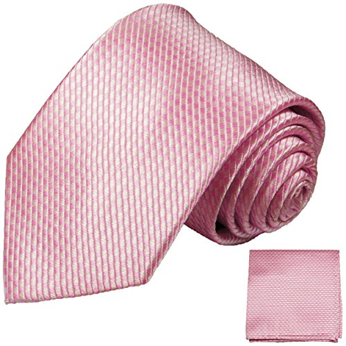 Paul Malone Herren Krawatte rosa pink uni Set 3tlg - 100% Seide - Pinke Seidenkrawatte mit Einstecktuch und Manschettenknöpfe von P. M. Krawatten