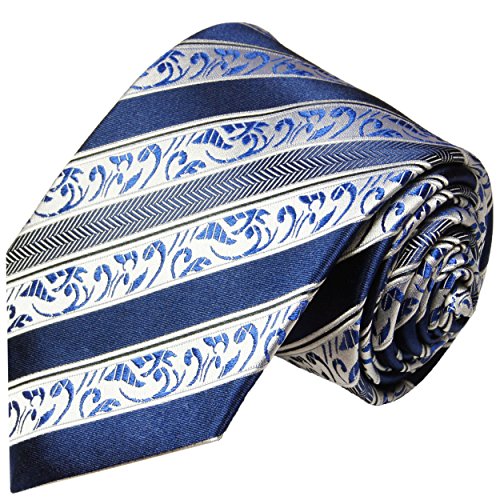 Paul Malone Krawatte blau barock gestreifte Seidenkrawatte überlange 165cm von P. M. Krawatten