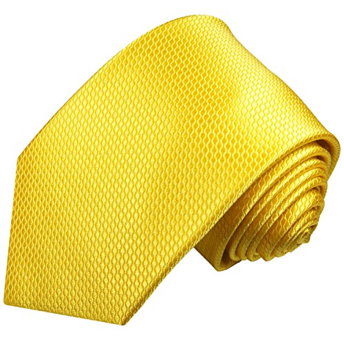 Paul Malone Krawatte gelbe uni Seidenkrawatte überlange 165cm von P. M. Krawatten