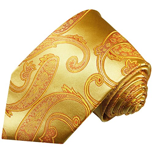 Paul Malone Krawatte goldene paisley Seidenkrawatte überlange 165cm von P. M. Krawatten