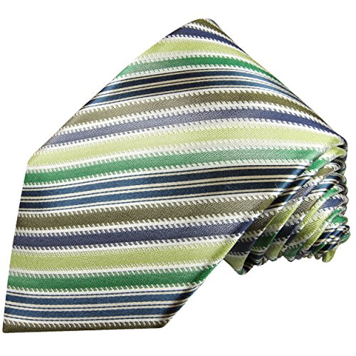 Paul Malone Krawatte grün grau gestreifte Seidenkrawatte extra schmale 6cm von P. M. Krawatten