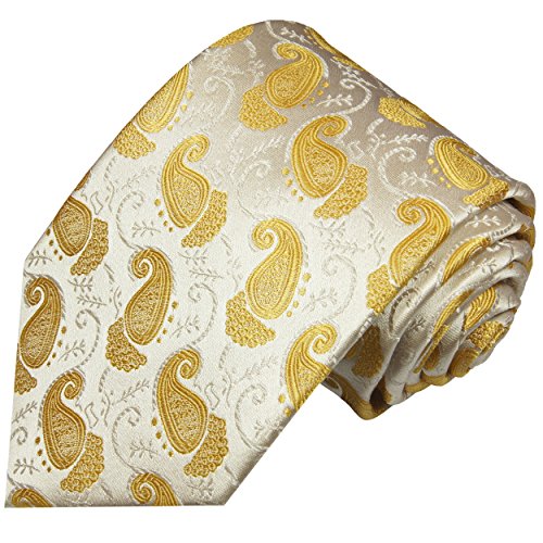 Paul Malone Krawatte ivory gold paisley Seidenkrawatte extra schmale 6cm von P. M. Krawatten