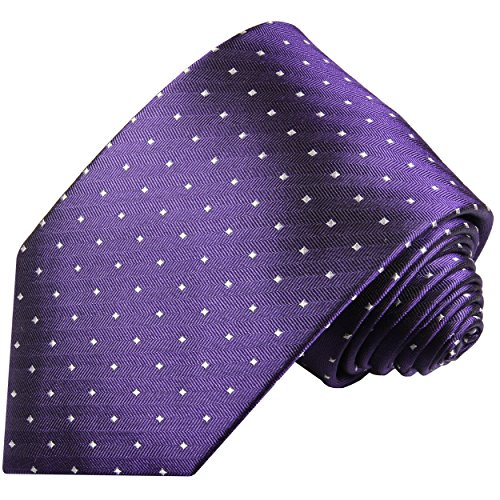 Paul Malone Krawatte lila violett gepunktete Seidenkrawatte extra schmale 6cm von P. M. Krawatten