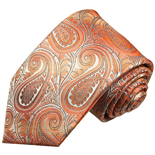 Paul Malone Krawatte orange paisley Seidenkrawatte extra schmale 6cm von P. M. Krawatten