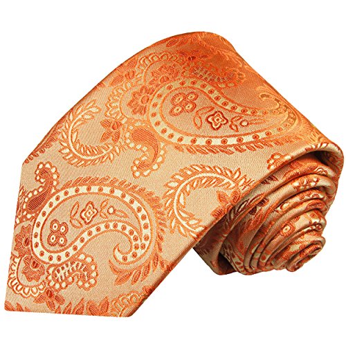 Paul Malone Krawatte orange paisley Seidenkrawatte normallange 150cm von P. M. Krawatten