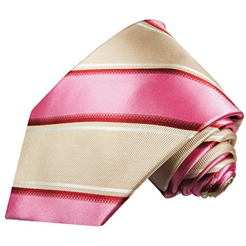 Paul Malone Krawatte pink beige gestreifte Seidenkrawatte normallange 150cm von P. M. Krawatten