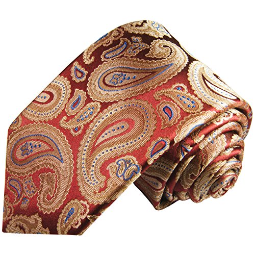 Paul Malone Krawatte rot beige blaue paisley Seidenkrawatte normallange 150cm von P. M. Krawatten