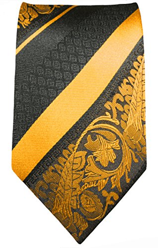 Paul Malone Krawatte schmal 6cm gold schwarz barock gestreifte Seidenkrawatte (Normallänge 150cm) von P. M. Krawatten