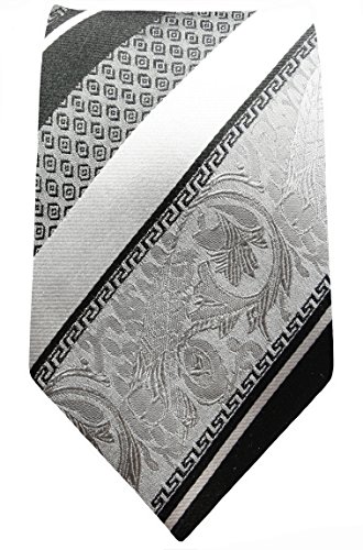 Paul Malone Krawatte schmal 6cm silber schwarz barock gestreifte Seidenkrawatte (Extralange 165cm) von P. M. Krawatten