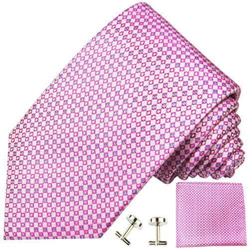 Paul Malone Krawatte schmal pink gepunktet Set 3tlg - 100% Seide - Schmale Krawatte 6cm mit Einstecktuch und Manschettenknöpfe von P. M. Krawatten