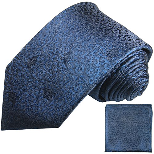 Paul Malone Krawatten Set 2tlg navy blau florale Seidenkrawatte + Einstecktuch von P. M. Krawatten