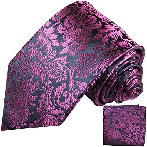 Paul Malone Krawatten Set 2tlg. 100% Seidenkrawatte mit Einstecktuch Pink Blau von P. M. Krawatten