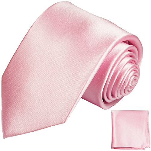 Paul Malone Seidenkrawatten Set 2tlg schmale 6cm Krawatte pink uni satin + Einstecktuch (Normallange 150cm) von P. M. Krawatten
