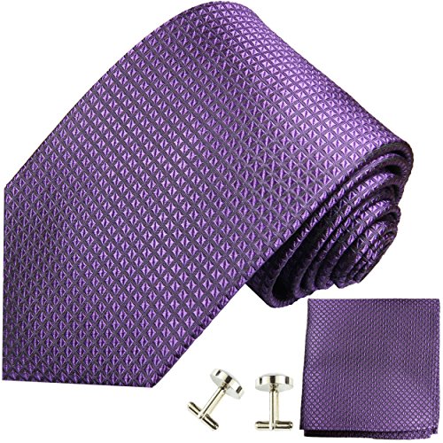 Paul Malone XL Krawatte lila violett Set 3tlg - 100% Seide - Extra lange Krawatte mit Einstecktuch und Manschettenknöpfe von P. M. Krawatten