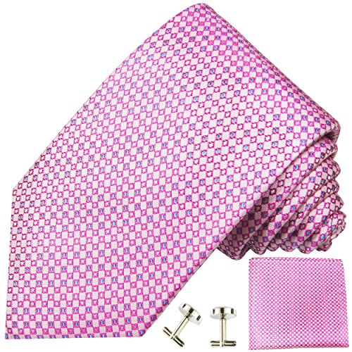 Paul Malone XL Krawatte pink gepunktet Set 3tlg - 100% Seide - Extra lange Krawatte mit Einstecktuch und Manschettenknöpfe von P. M. Krawatten