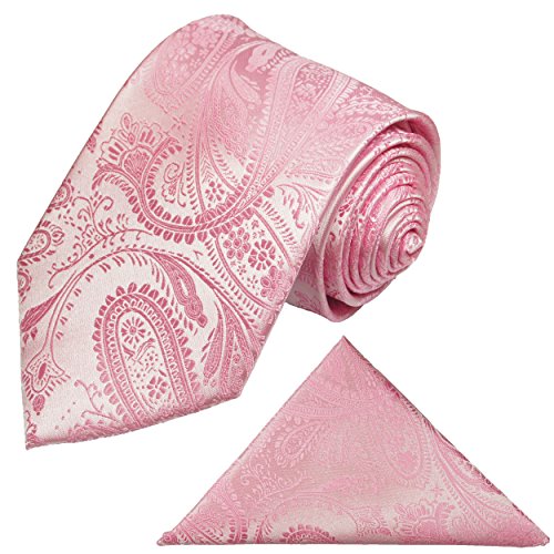 Rosa Krawatten Set 2tlg + Einstecktuch rose paisley von P. M. Krawatten