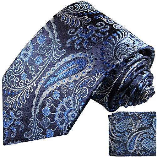 Schwarz blaues paisley Krawatten Set 2tlg 100% Seidenkrawatte mit Einstecktuch von P. M. Krawatten