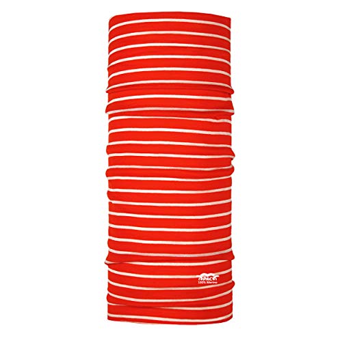 P.A.C. Kids Merino Wool Stripes Red Multifunktionstuch - Merinowoll Schlauchtuch, Halstuch, Schal, Kopftuch, Unisex, 10 Anwendungsmöglichkeiten von P.A.C.