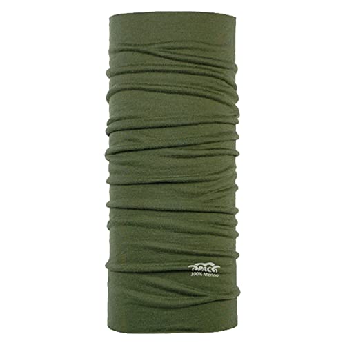 P.A.C. Merino Wool Olive Multifunktionstuch - Merinowoll Schlauchtuch, Halstuch, Schal, Kopftuch, Unisex, 10 Anwendungsmöglichkeiten von P.A.C.