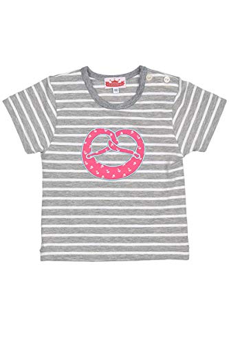 P.Eisenherz Baby - Mädchen Trachten Mädchen T-Shirt mit Brezel gestreift grau Weiss, GRAU (grau), 68 von P.Eisenherz