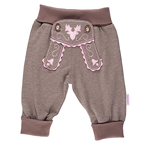 P.Eisenherz Babyhose im Lederhosenstil mit rosa Stickerei von P.Eisenherz